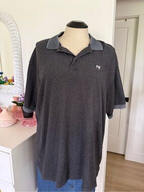 Vintage Big Dogs Men's Charcoal Polo with Contrast Collar